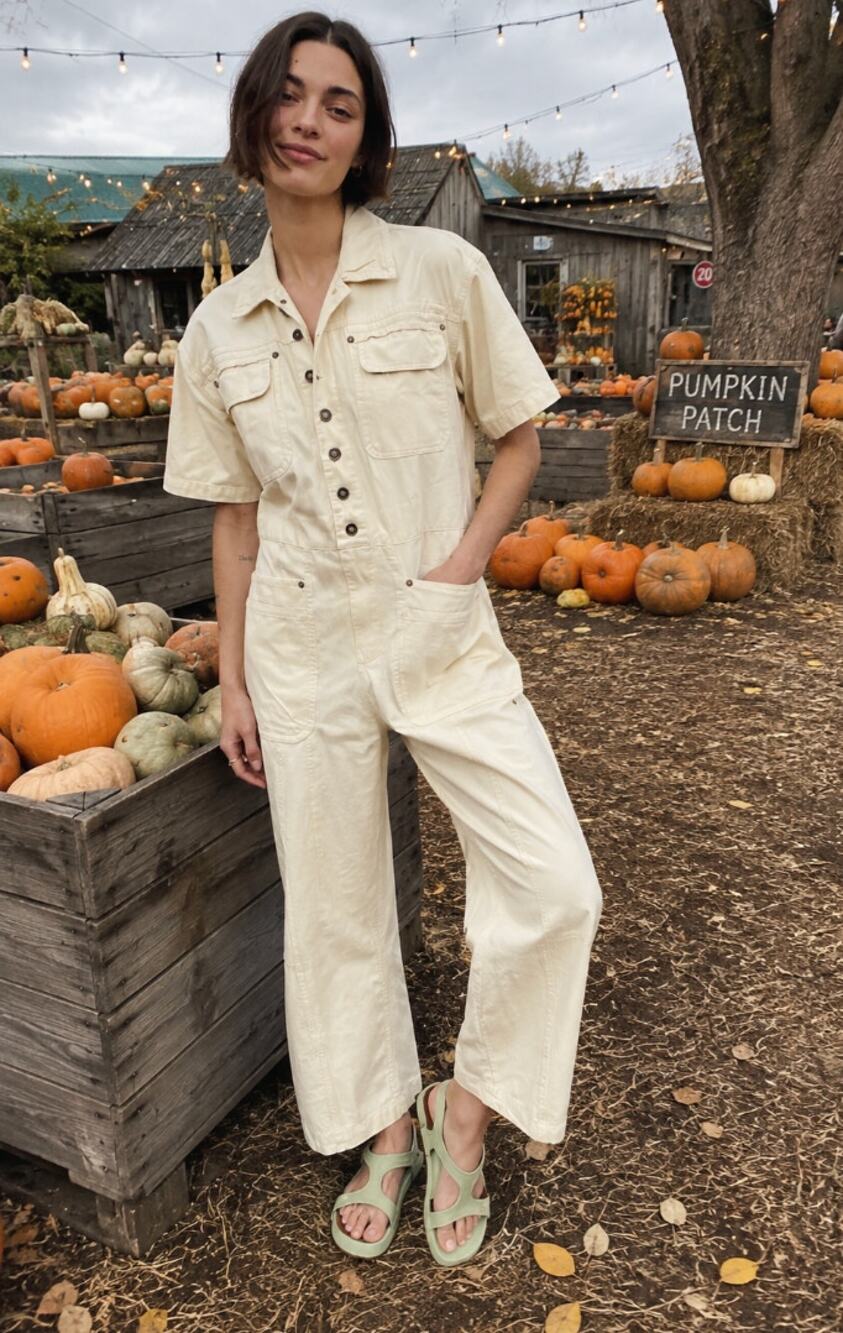 FREE PEOPLE Maxie Washed Coveralls in Ivory Size 6